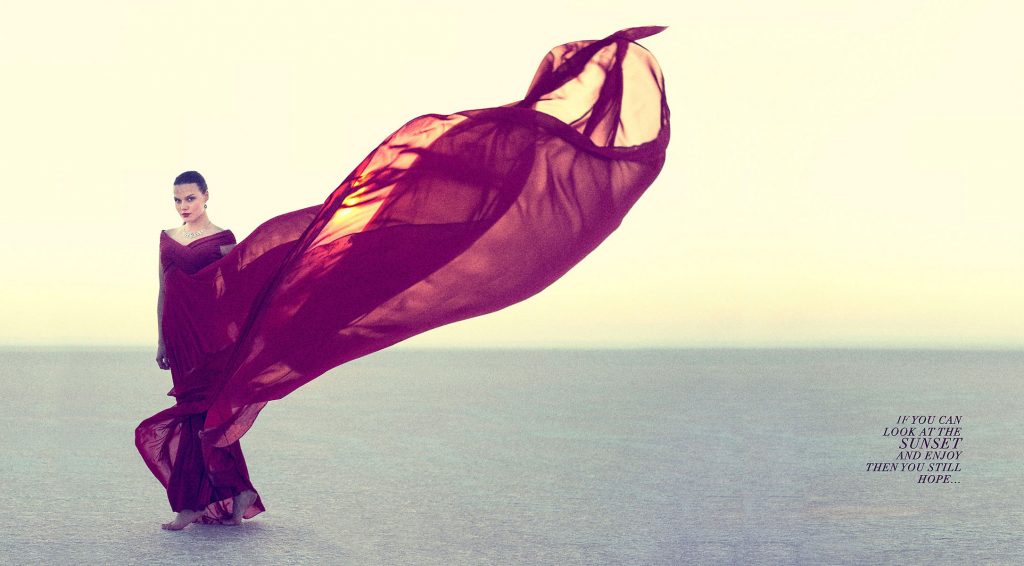 Fashion Female Model with Long red dress