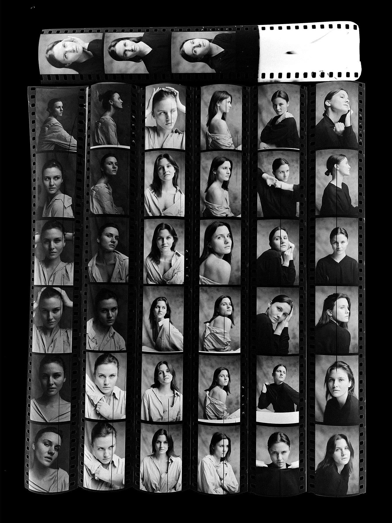 Contact sheet from expired 35mm Film. portraits of woman