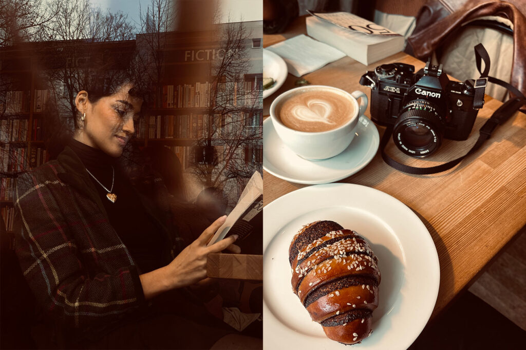 Canon AE-1 Camera with portrait of Paula in a coffee in Berlin